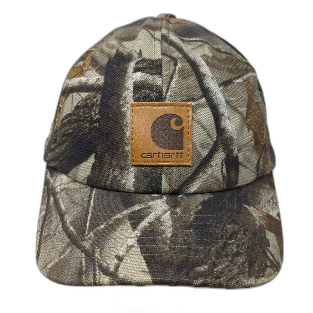Carhartt Trapper Hat Green Brown XL Camo Realtree Leather Patch Fitted Hat